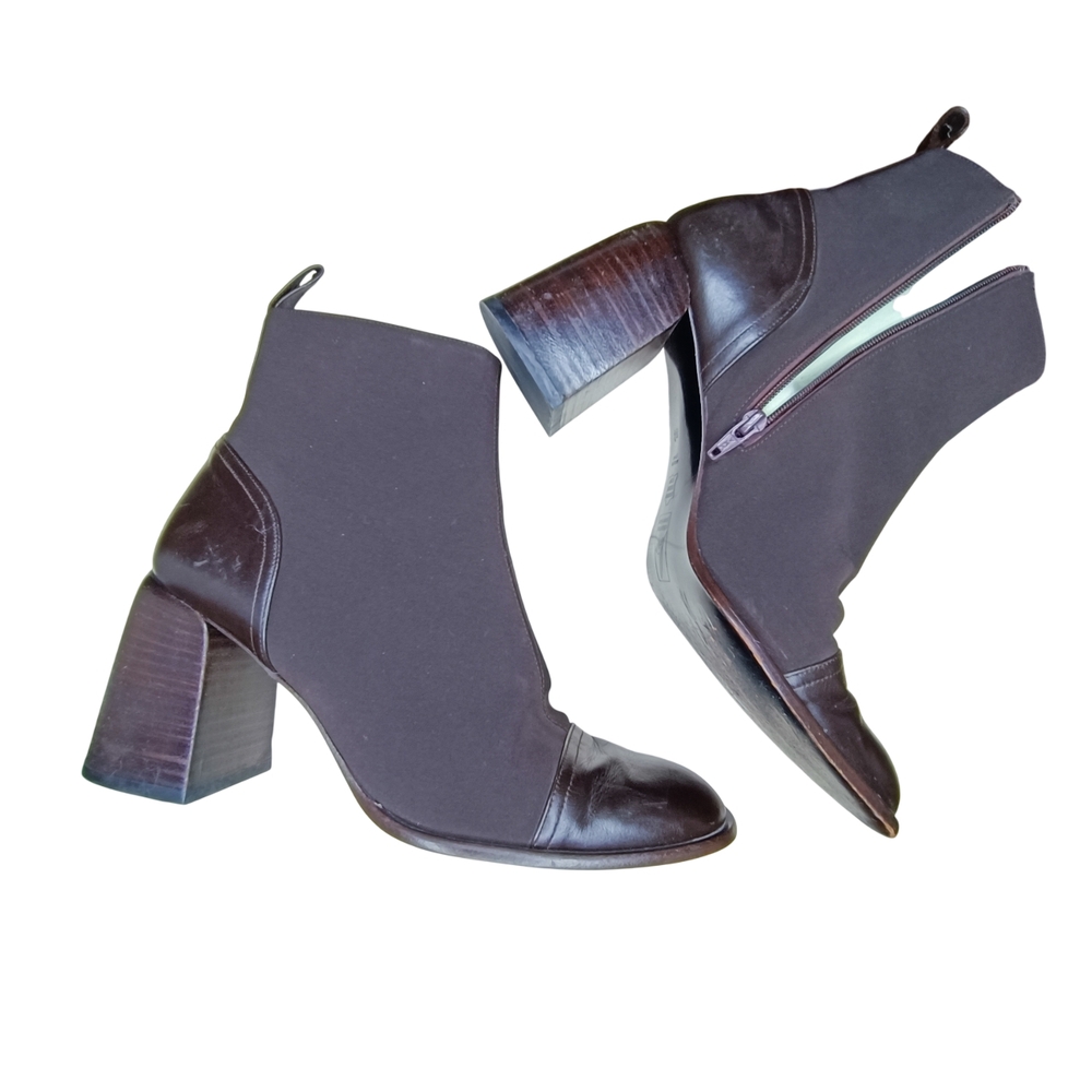 Charles Jourdan Brown Ankle Sock Block Heele Booties With Side Zipper Size 8.5